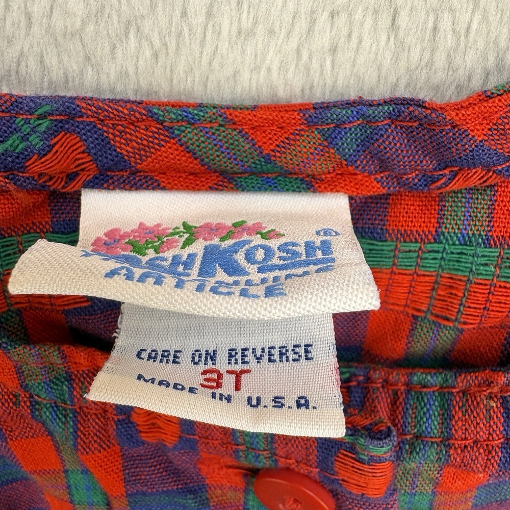 Vintage Oshkosh Dress Girls 3T Red Jumper Apple Plaid Made In USA - Picture 4 of 8